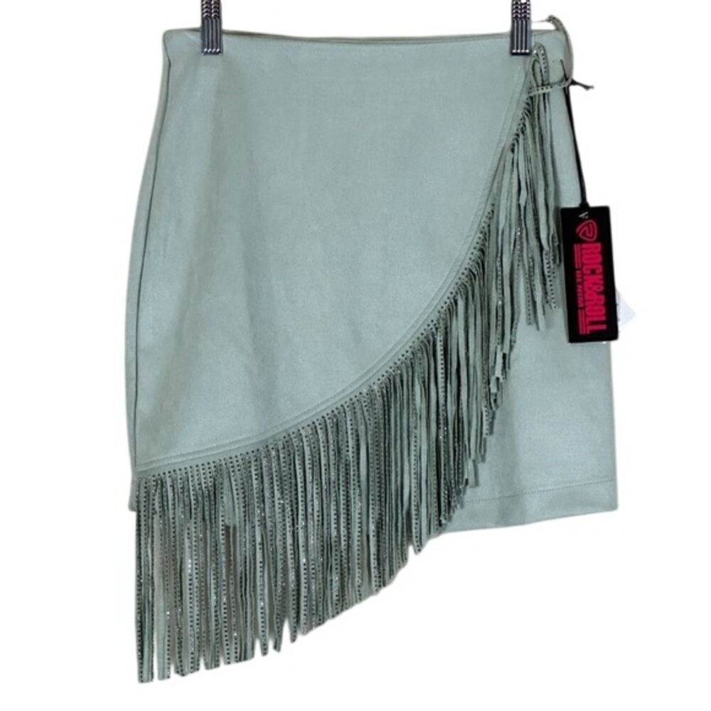 NWT Rock & Roll Studded Fringe Faux Suede Skirt Set Mint Western Cowgirl S/XS - Picture 4 of 9